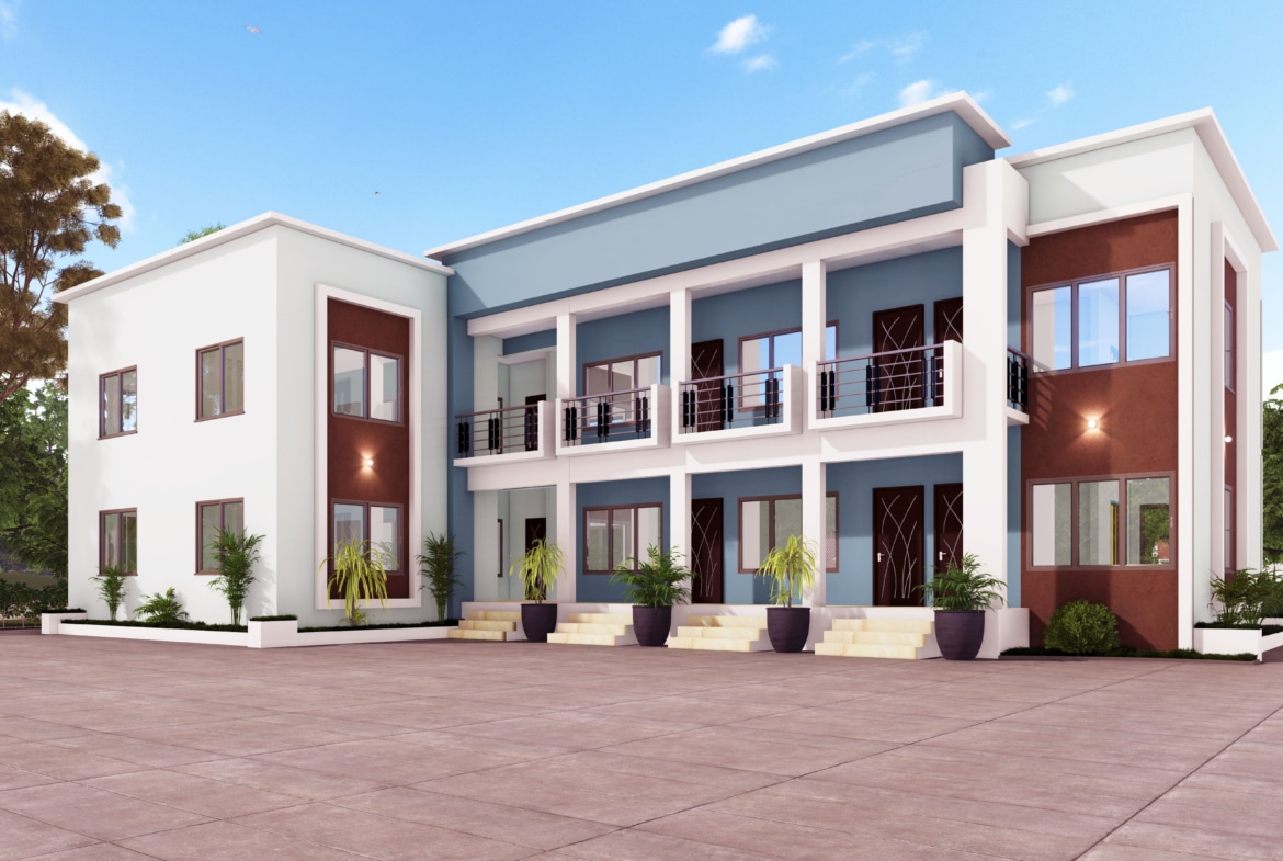 Modern hostel building design for students with a two-story structure