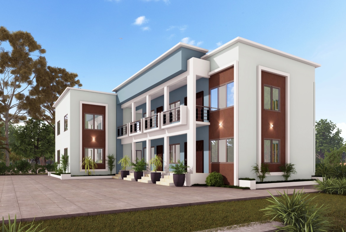 Modern hostel building design for students with spacious outdoor area