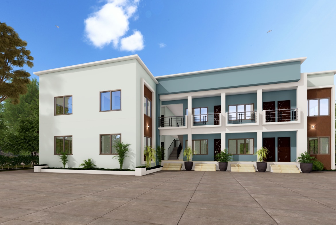 Modern hostel building design for students with outdoor courtyard