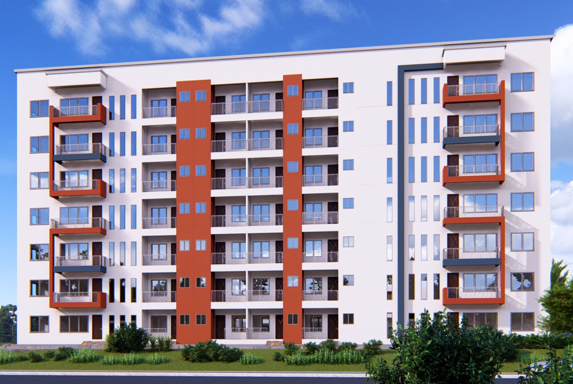 Modern house design with large windows and balconies in an urban setting