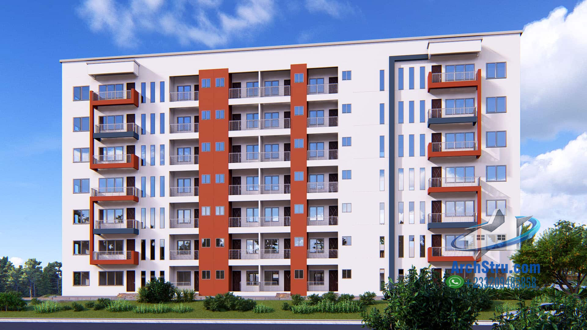 Modern house design with large windows and balconies in an urban setting