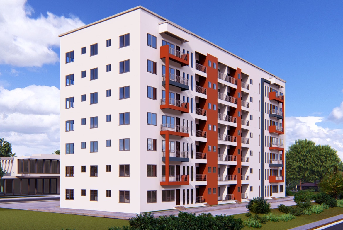 Modern apartment exterior design with innovative facade ideas in urban setting