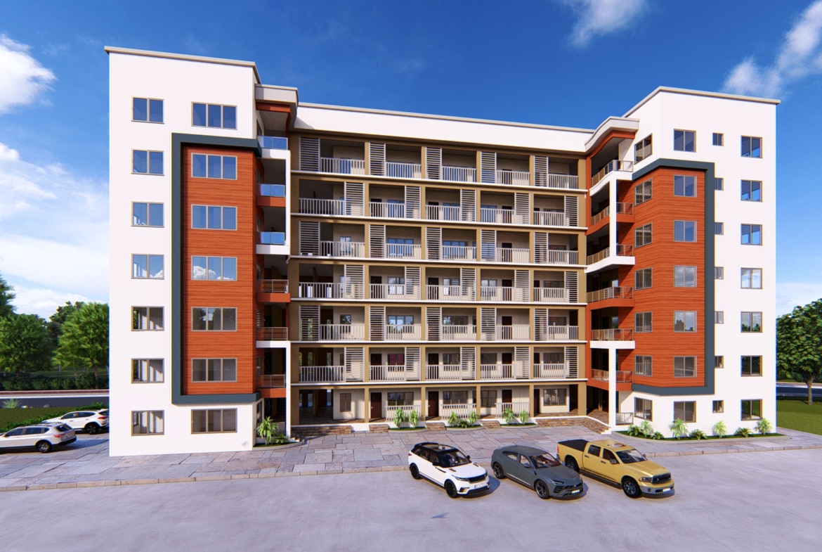 Contemporary multi-story building with modern design features