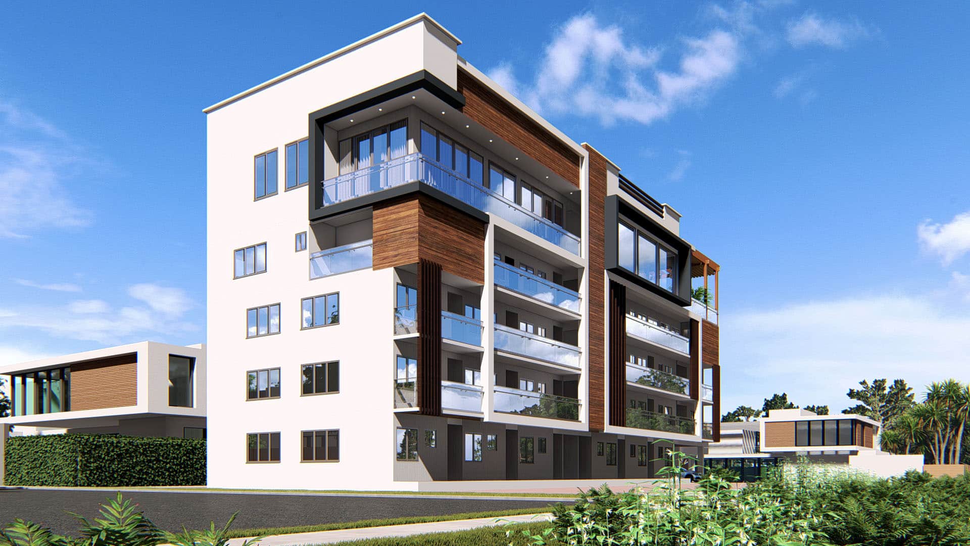 contemporary large apartment building exterior facade