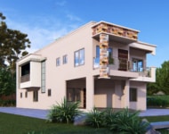 two storey apartment building with balconies exterior