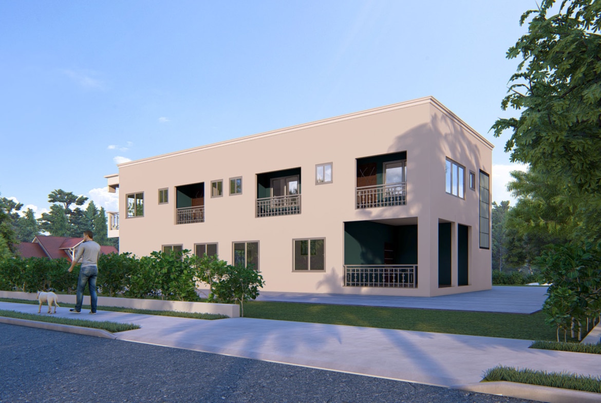 modern two storey apartment with parking area