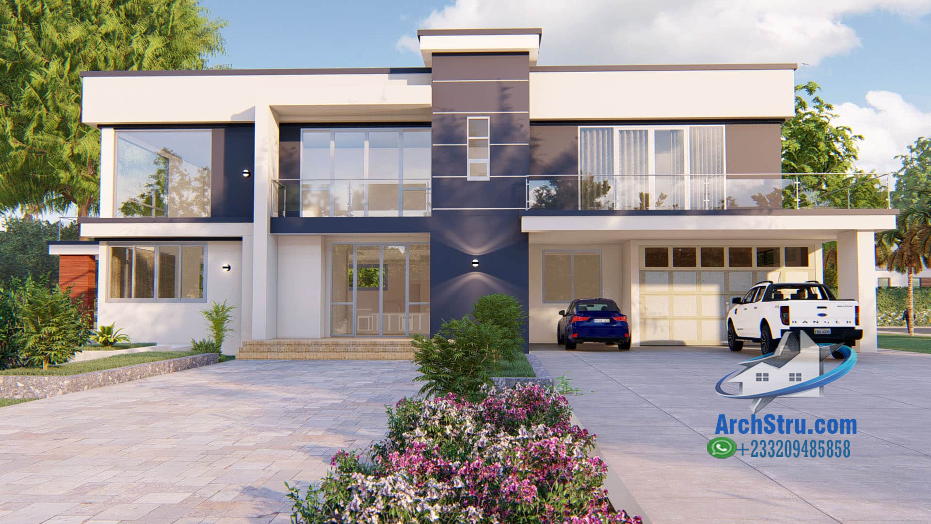 Contemporary 4-Bedroom Duplex Design Modern 4-bedroom duplex with sleek architecture and spacious driveway