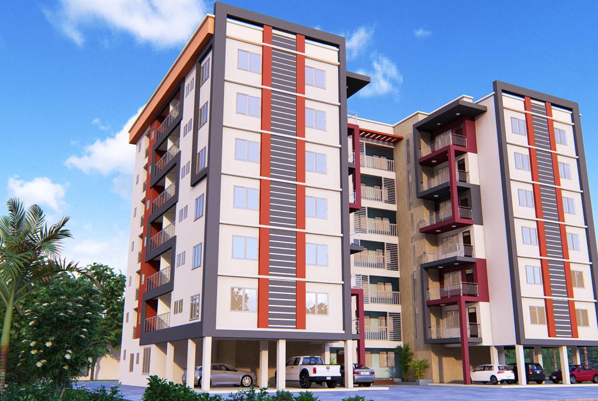Modern multi-storey apartment building with six floors
