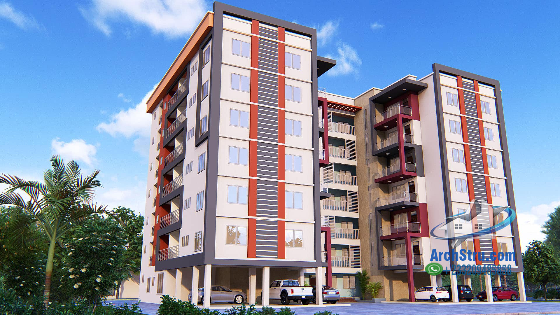 Modern multi-storey apartment building with six floors