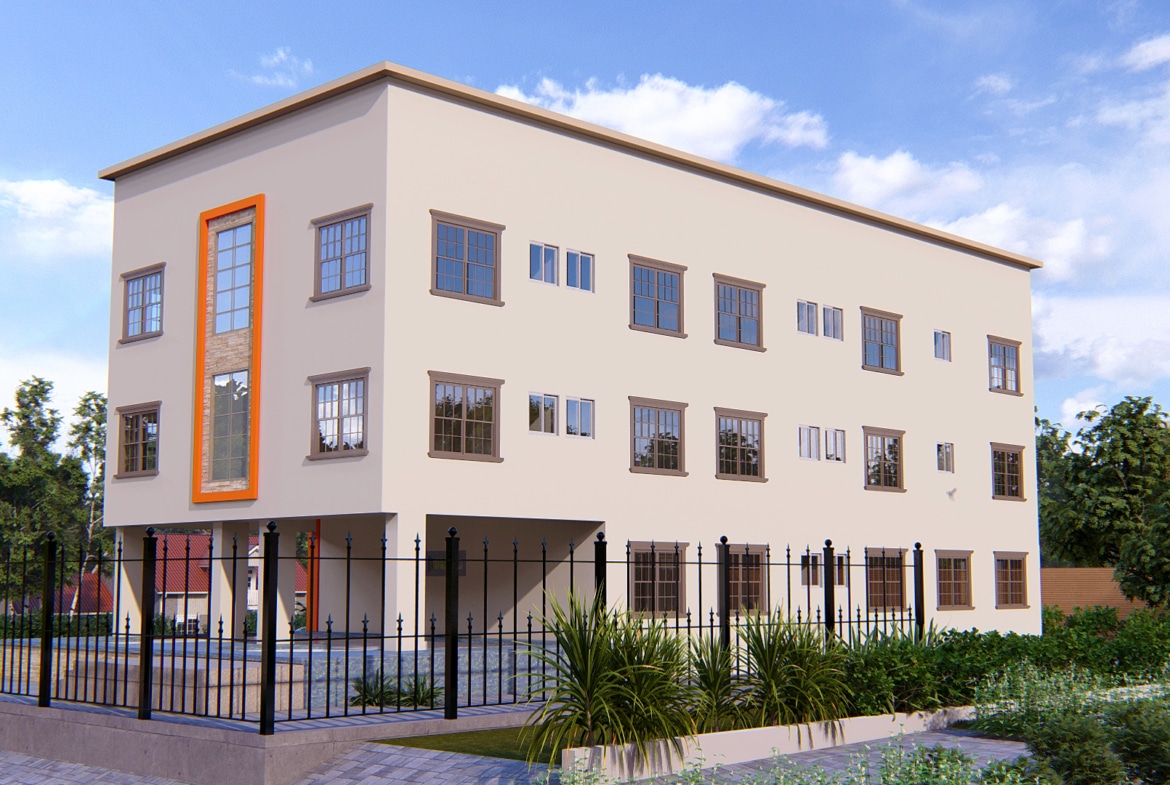 hotel exterior design with landscaped entrance