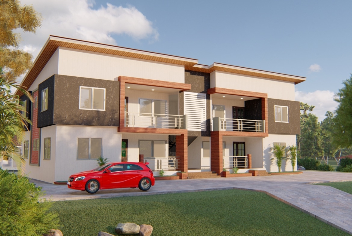 Contemporary 2-bedroom duplex apartment design exterior with driveway