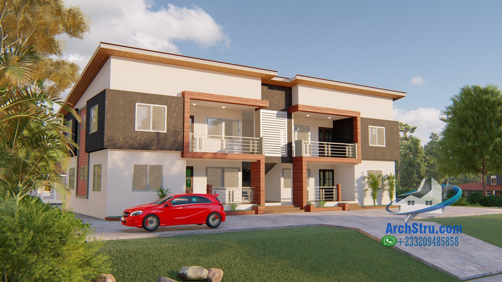 Contemporary 2-bedroom duplex apartment design exterior with driveway