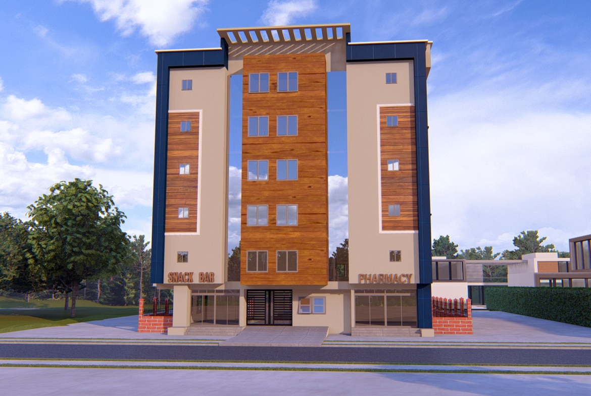 modern student hostel building with parking area