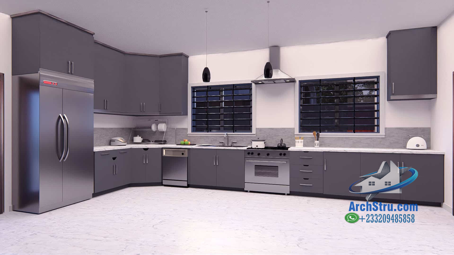 Modern kitchen design with island, featuring sleek cabinetry and stainless steel appliances
