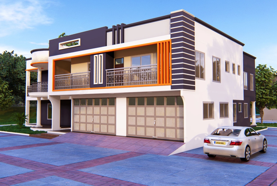 modern 8 bedroom duplex exterior design with balcony