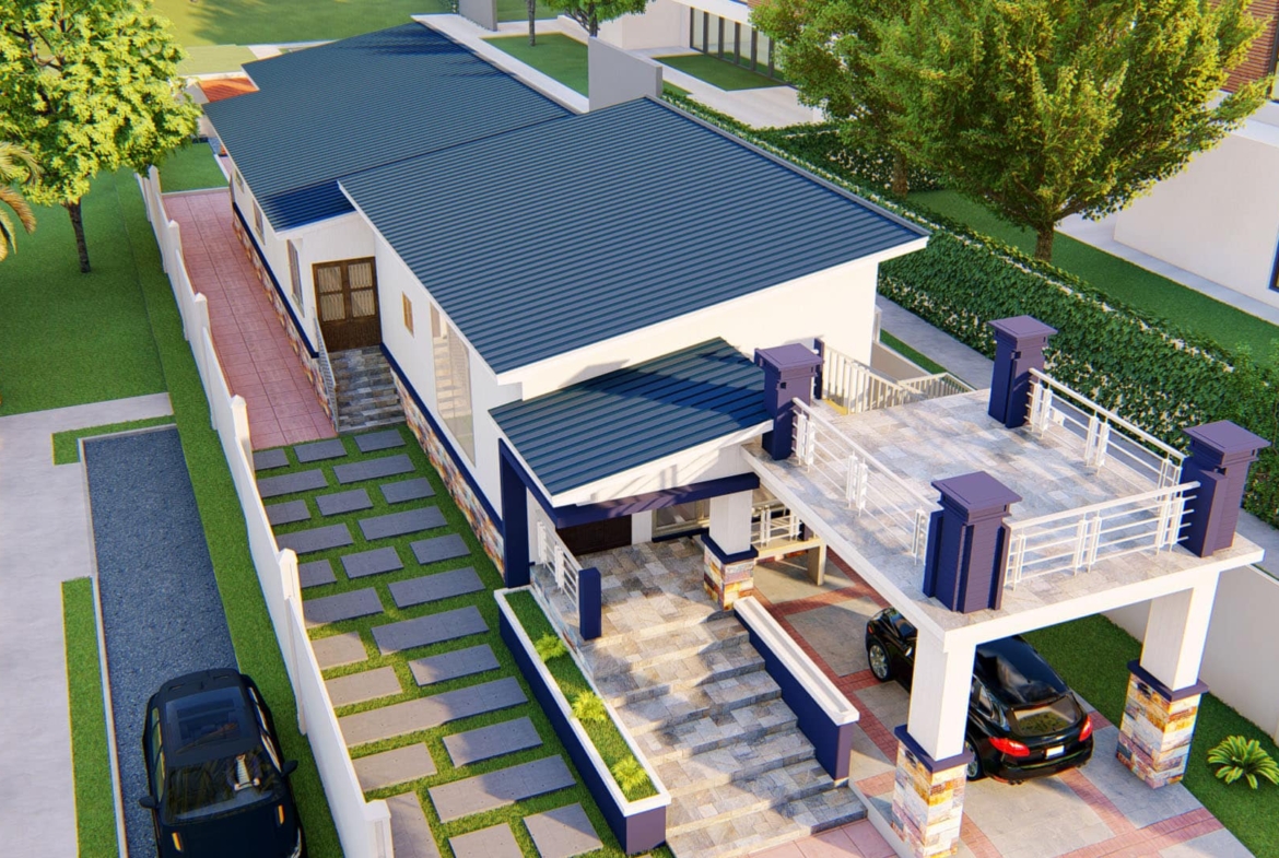 Modern slim 3-bedroom house design with rooftop terrace and driveway