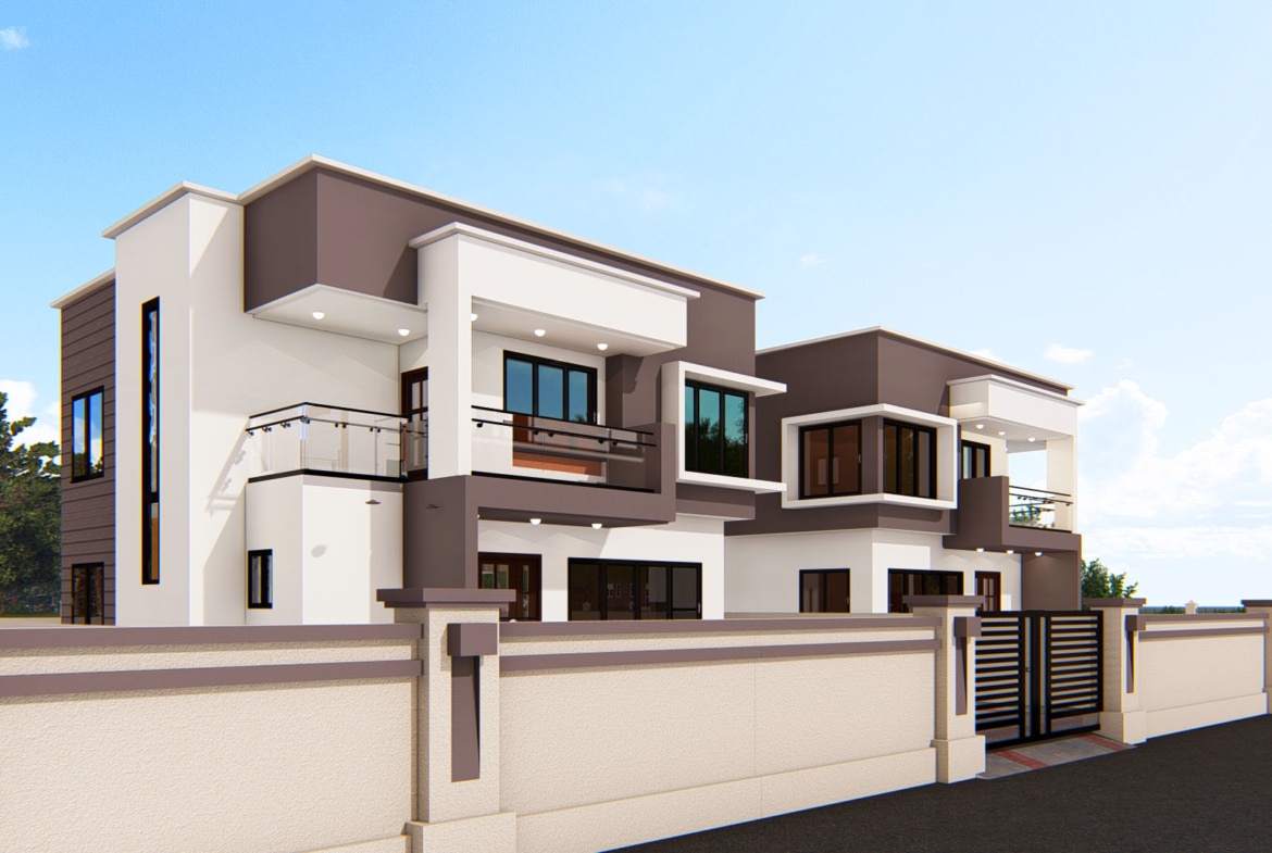 4-bedroom house front view modern style
