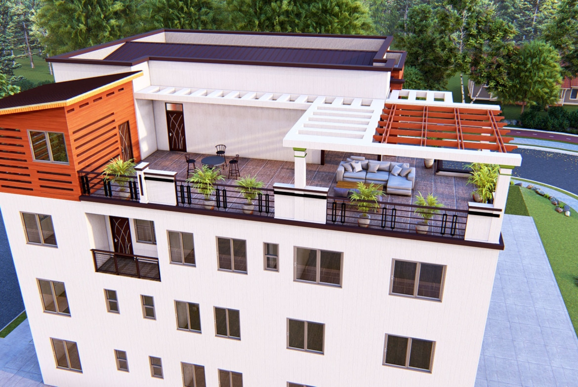 modern apartment design with multiple bedrooms and roof-top