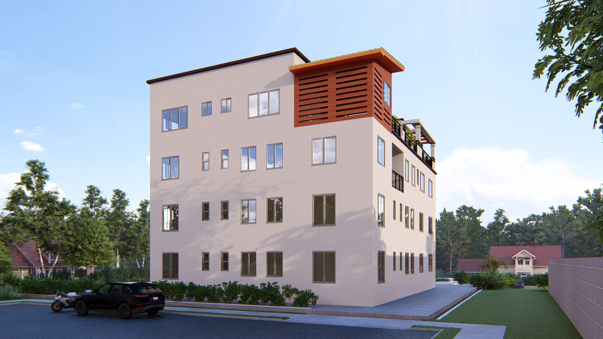 contemporary multi bedroom apartment exterior facade