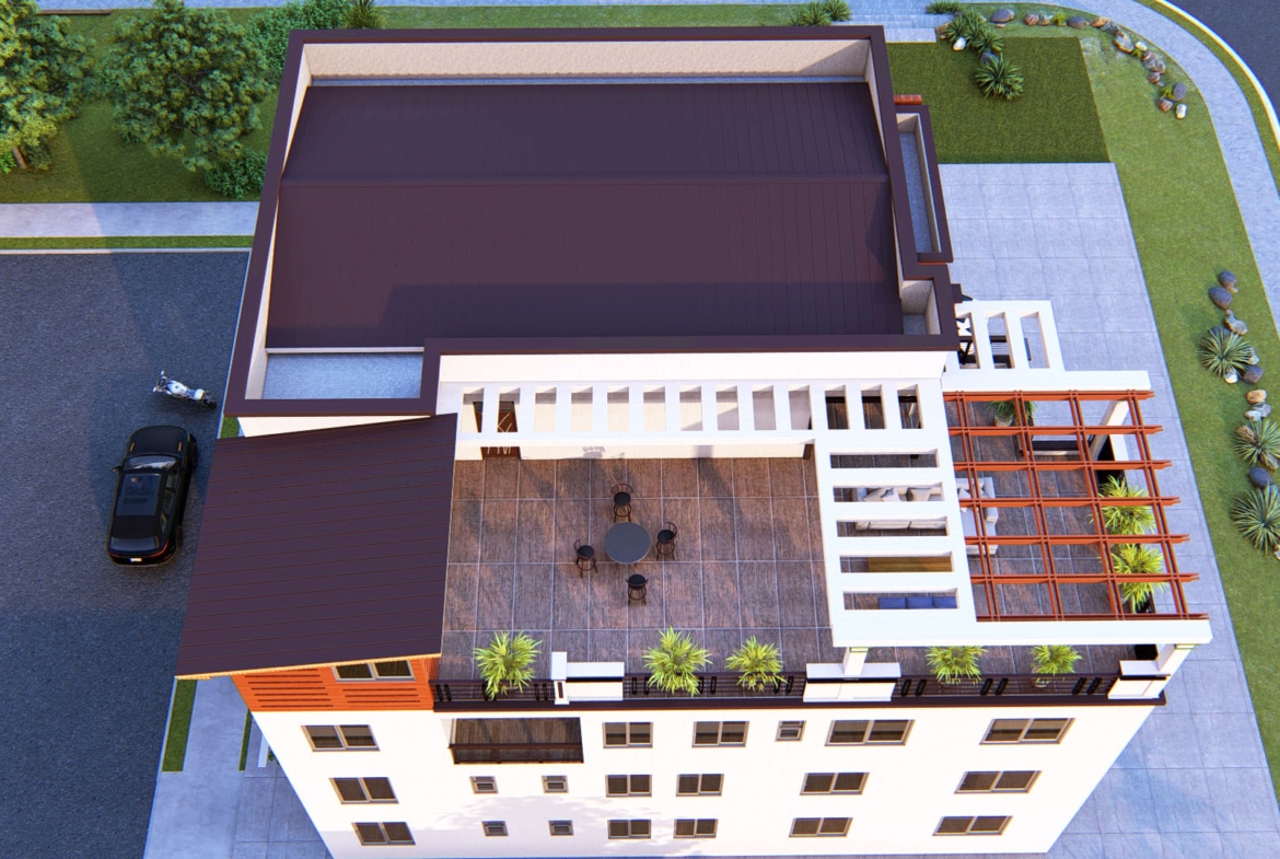 modern multi bedroom apartment building with roof top