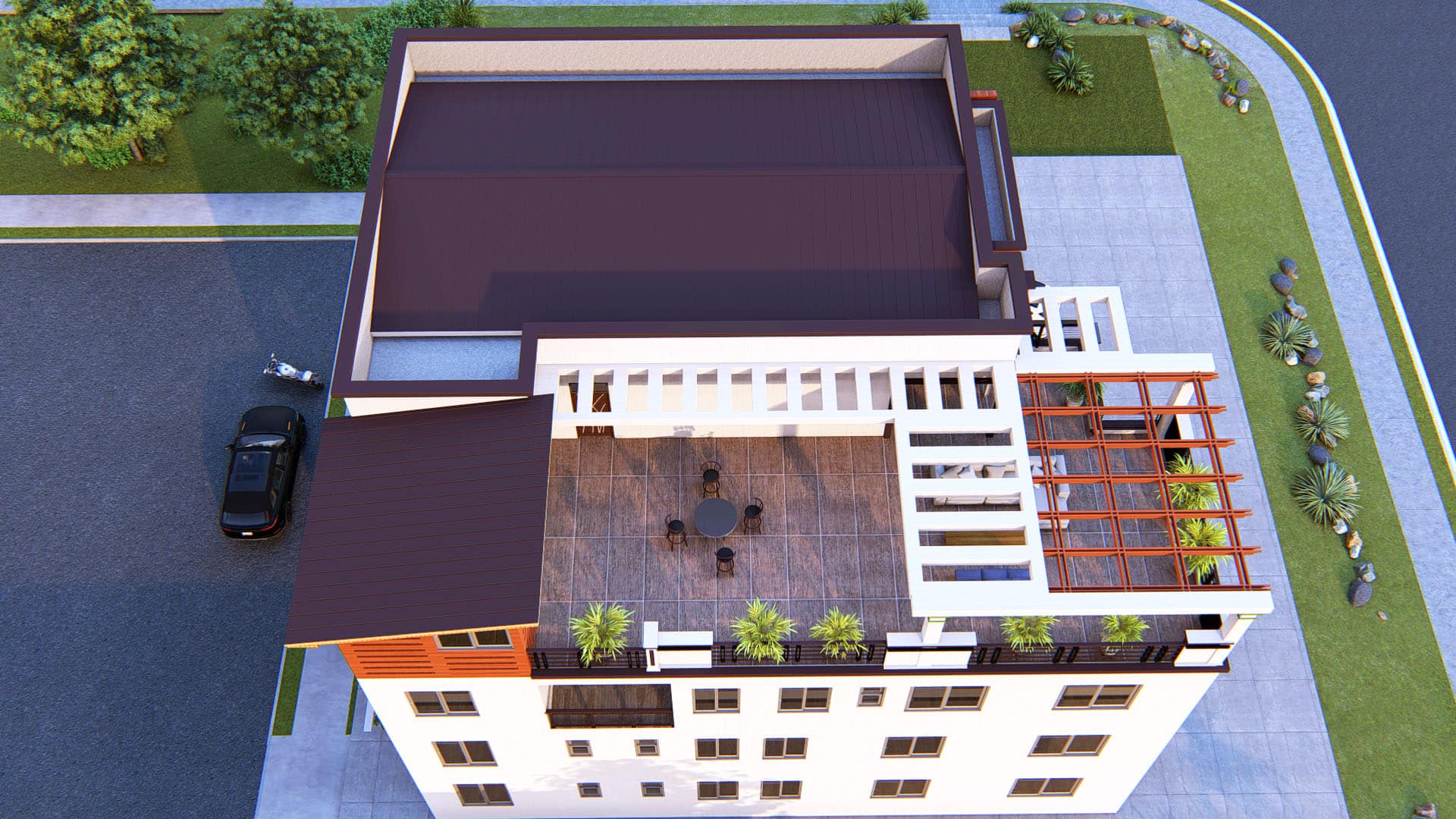 modern multi bedroom apartment building with roof top