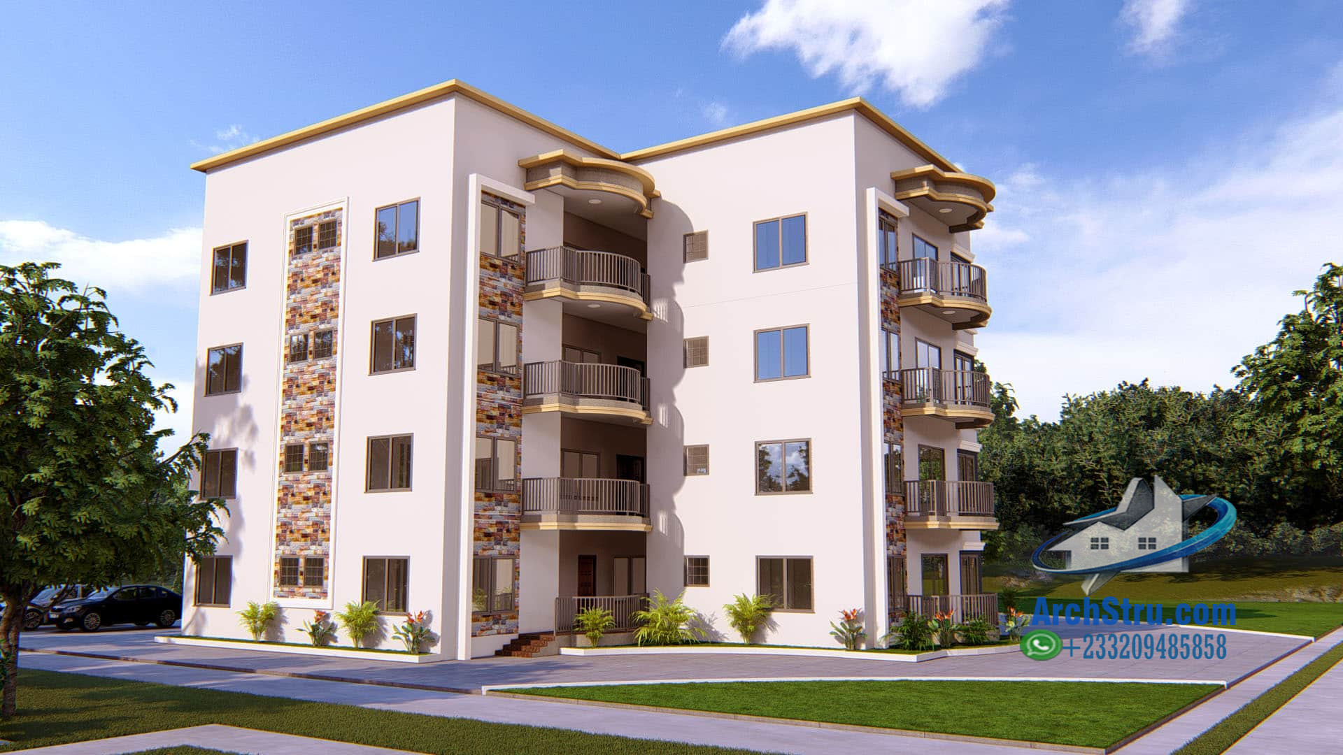 Modern apartment exterior design with stylish facade and balconies
