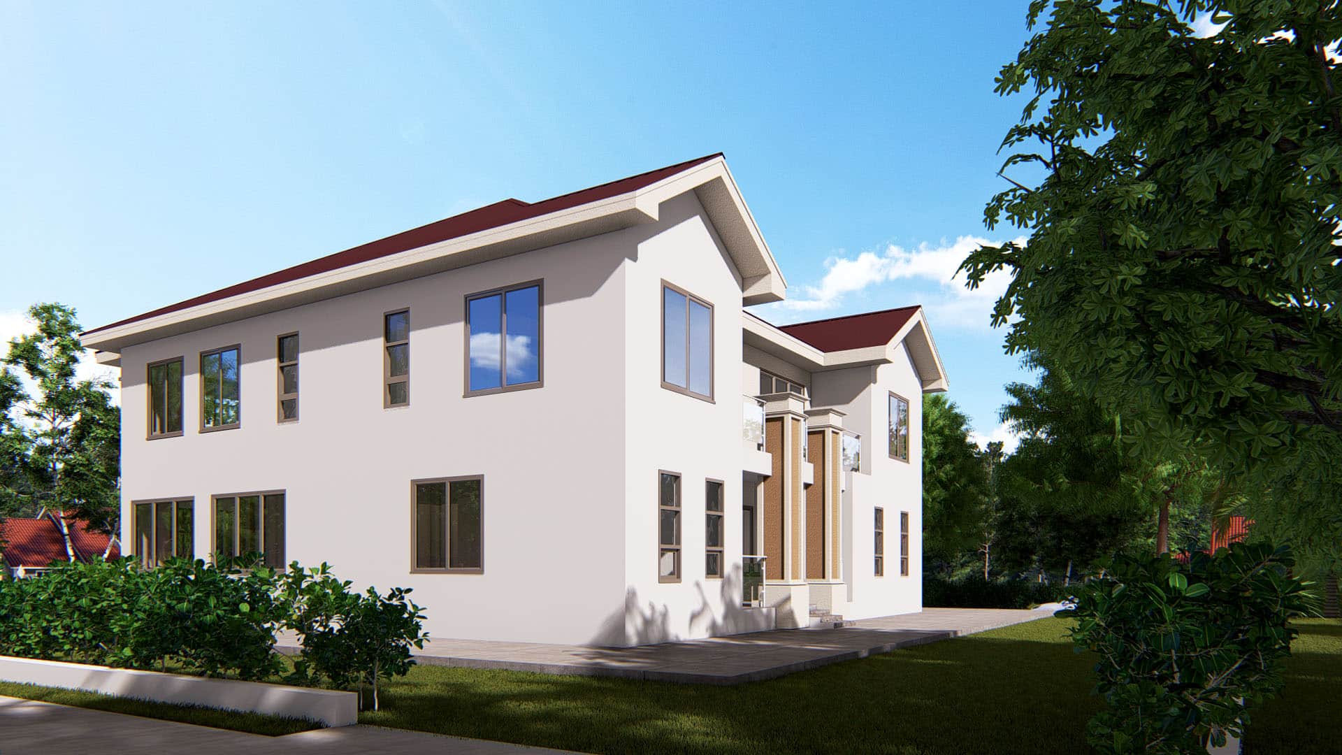 5 bedroom duplex exterior with landscaping and garden
