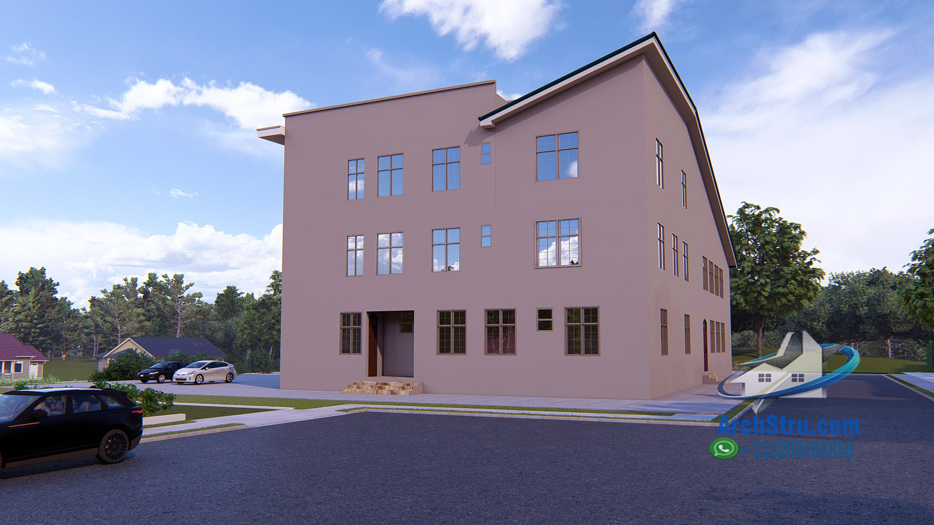 Modern church building with clean lines and large windows