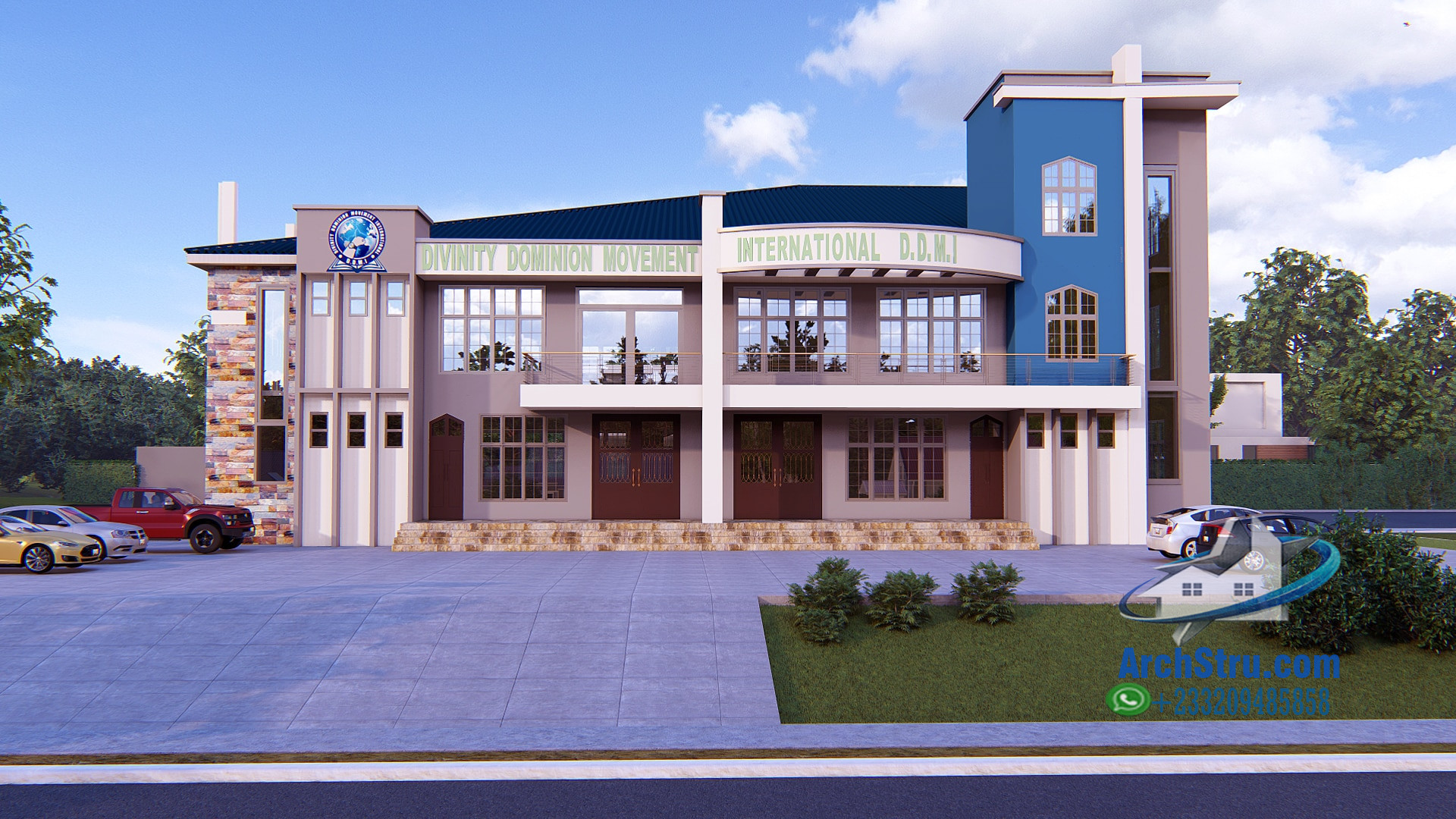 Modern church building with contemporary design and large windows