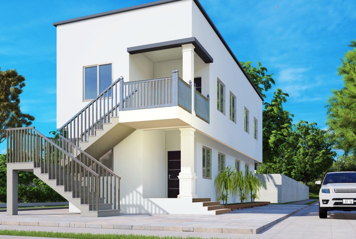 Modern 1 bedroom narrow house design with exterior stairs in a narrow space home setting