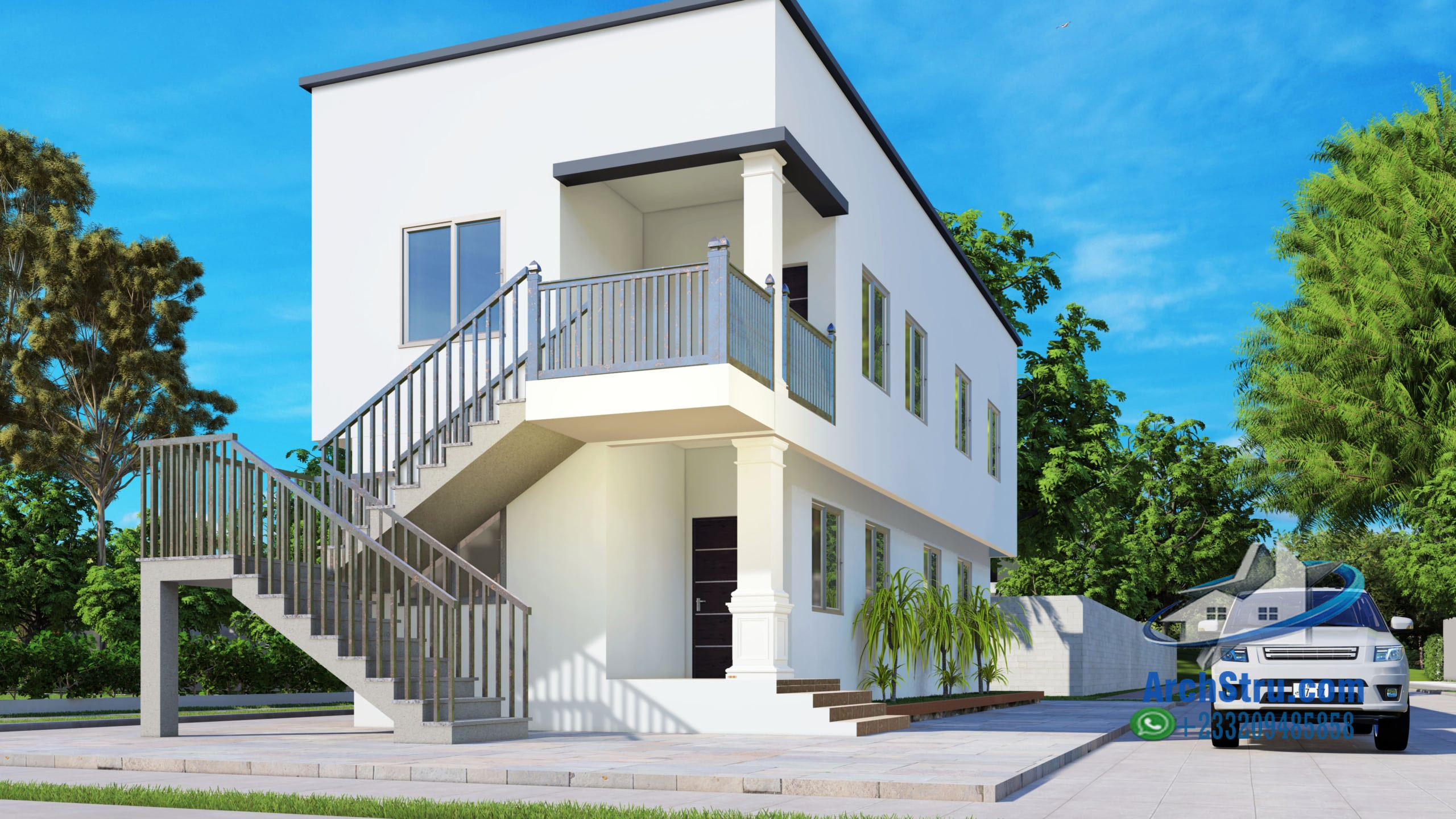 Modern 1 bedroom narrow house design with exterior stairs in a narrow space home setting