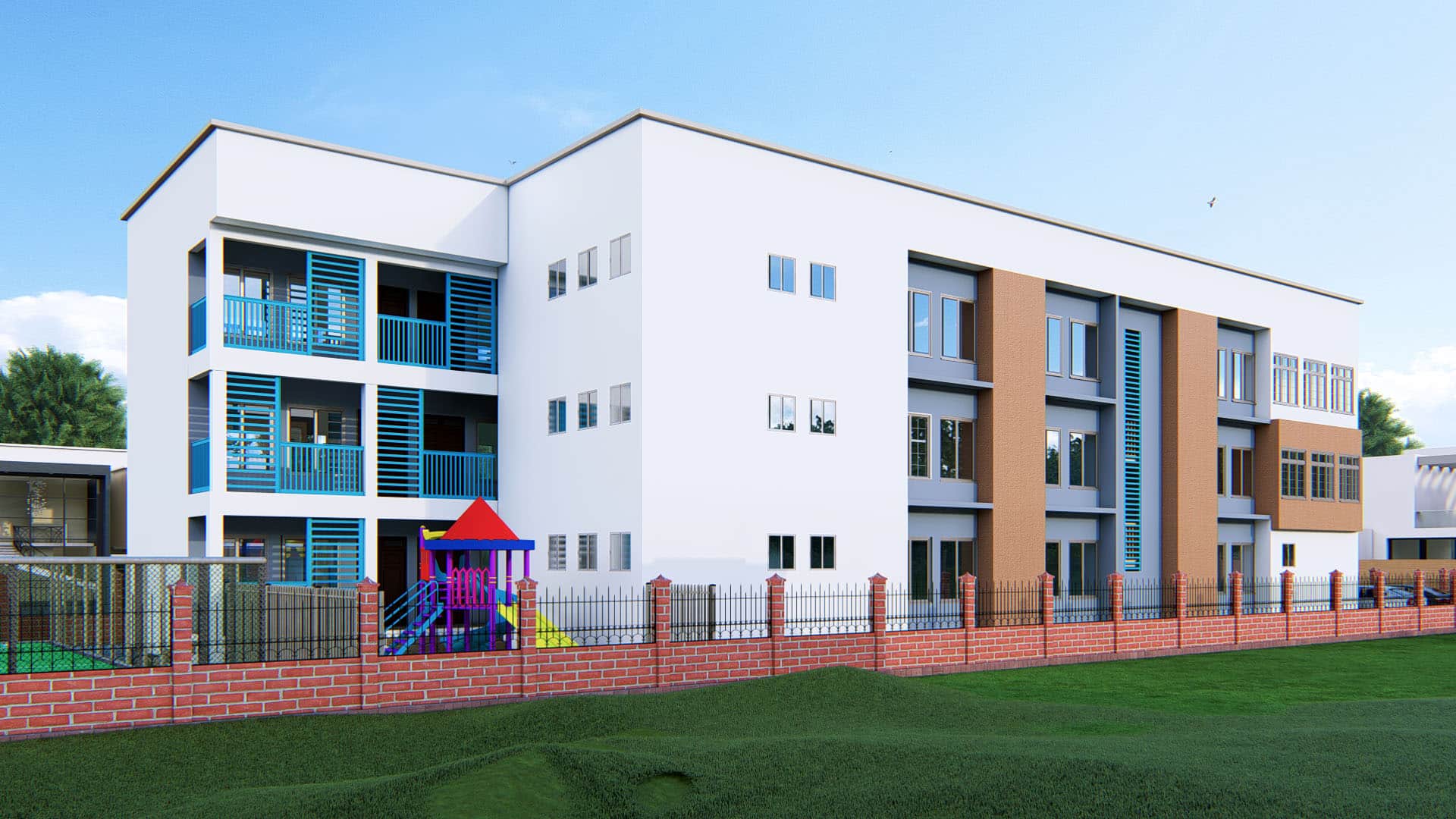 modern school with glass facade architecture