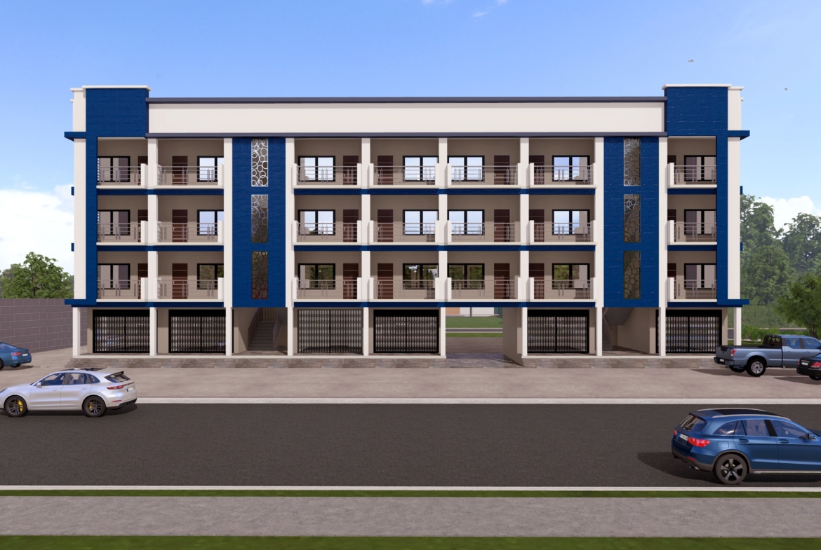 Modern shop with apartments above in a multi-story building