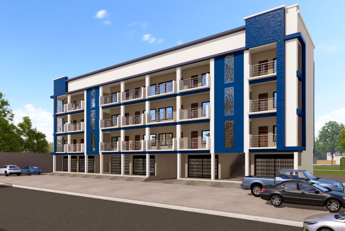 Modern shop with apartments above building exterior