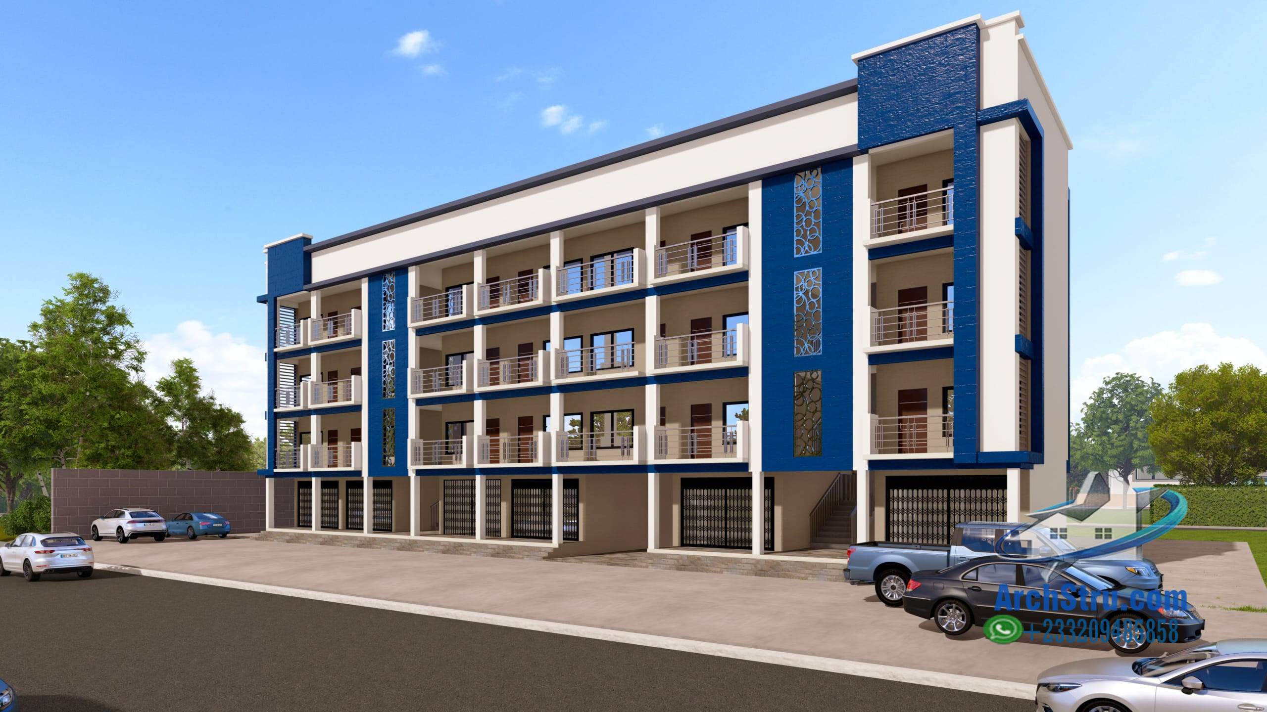 Contemporary Shop and Apartment Building Modern shop with apartments above building exterior