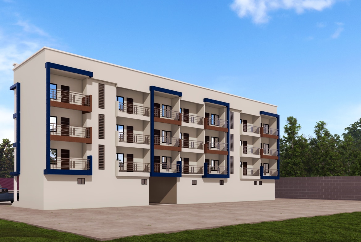 Modern shop with apartments above in a three-story building