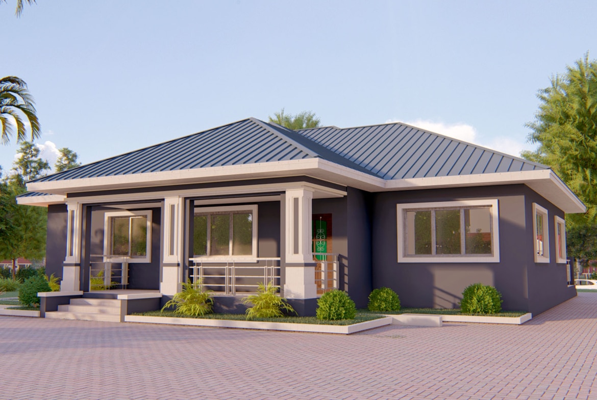 Modern 4-bedroom family house plan with spacious design and stylish exterior