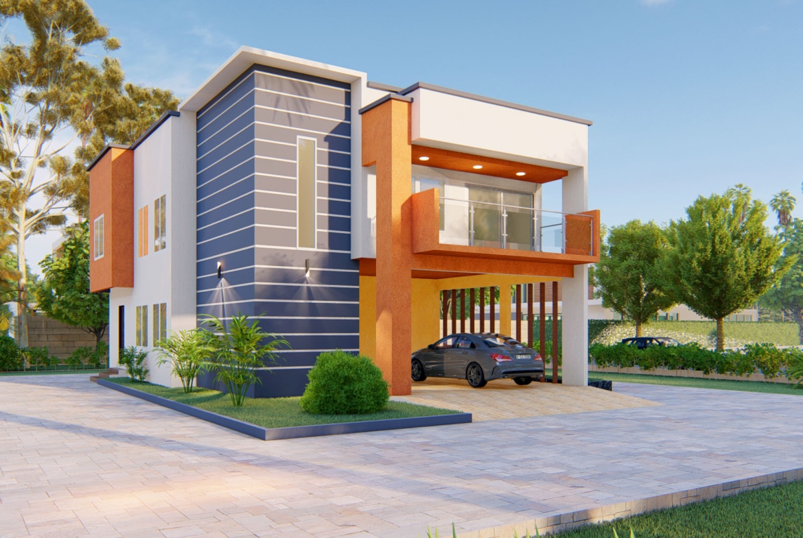 Modern 4-bedroom house with sleek design and attached garage