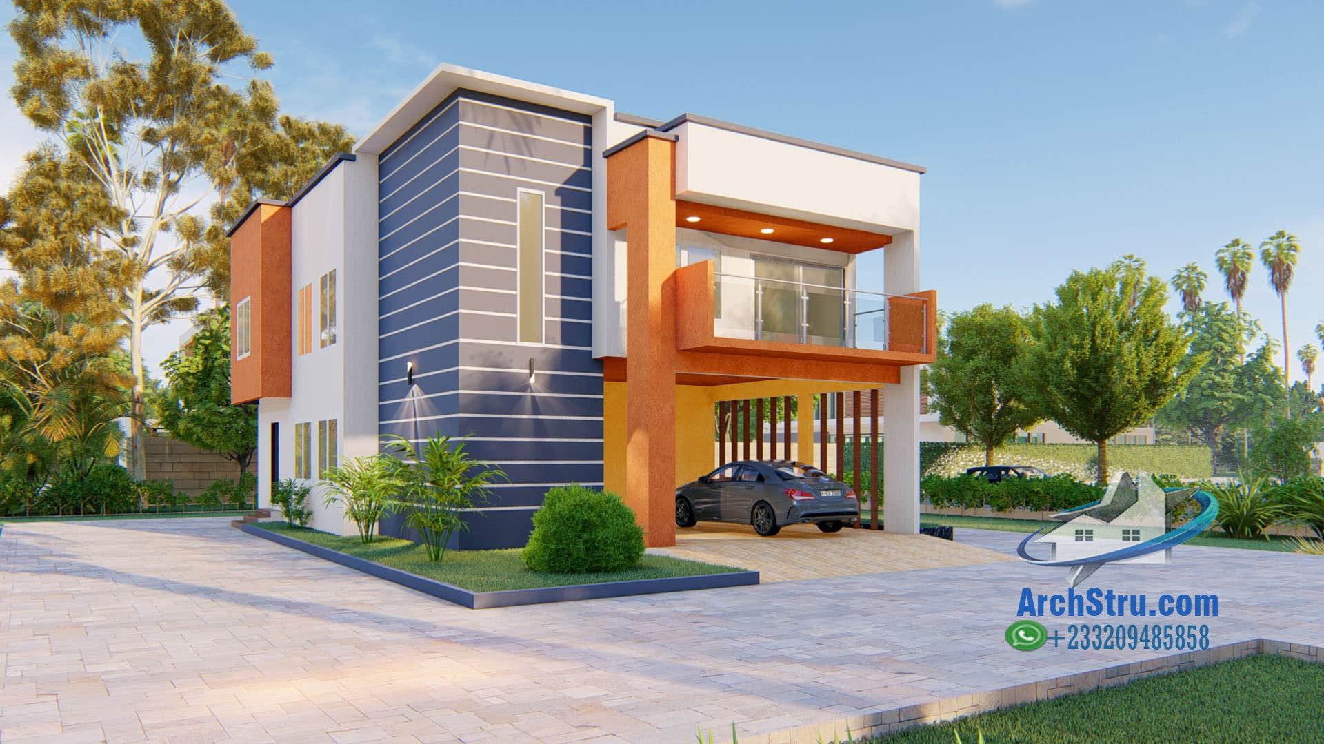 Modern 4-bedroom house with sleek design and attached garage