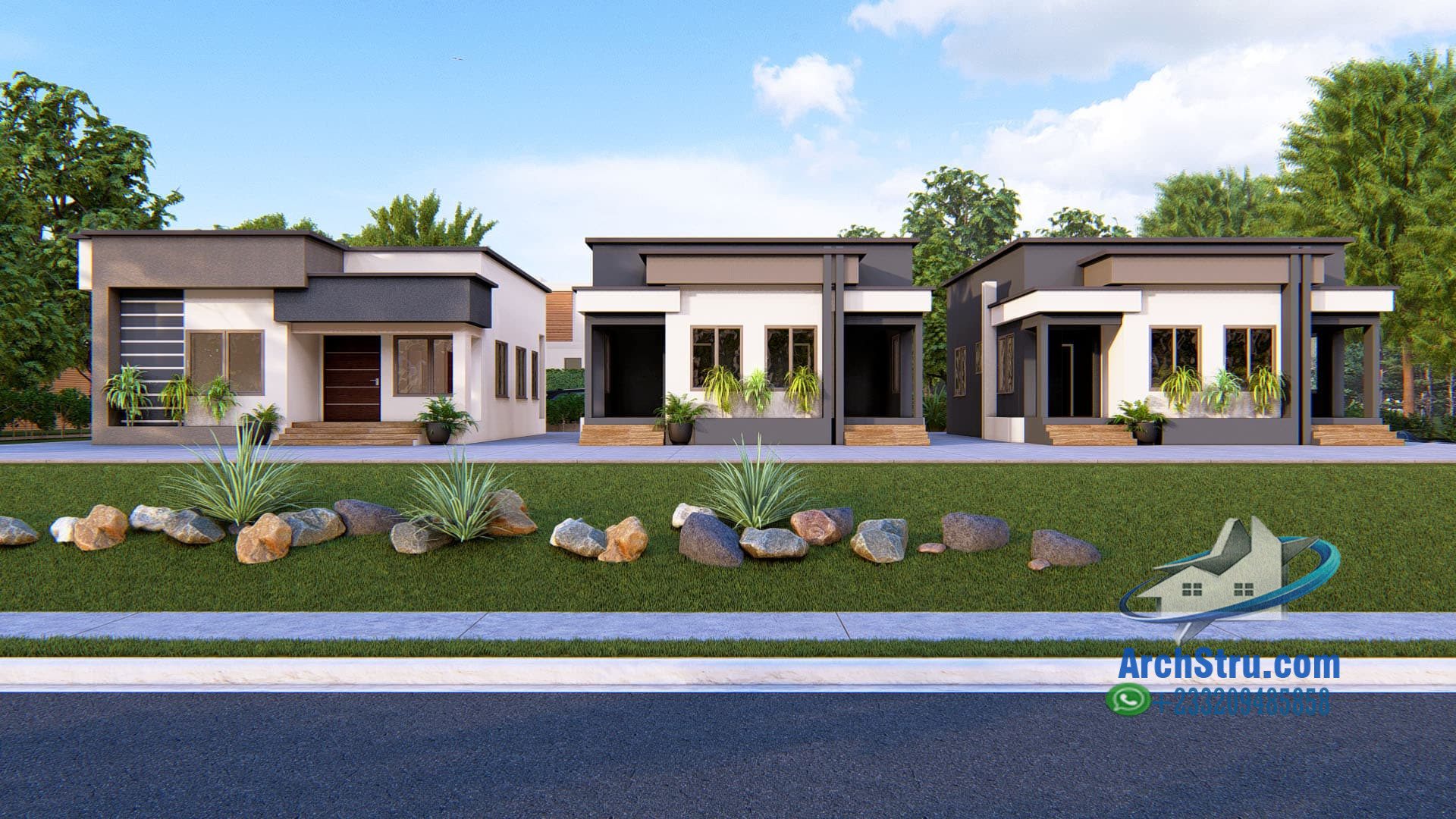 Modern 2-bedroom bungalow with contemporary design and landscaped front yard