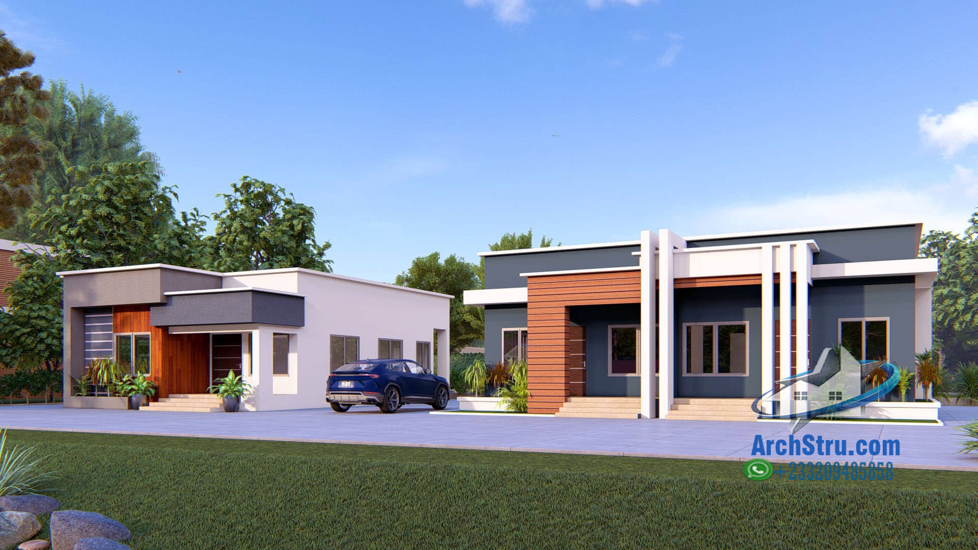 Modern 1-bedroom semi-detached house and bungalow exterior