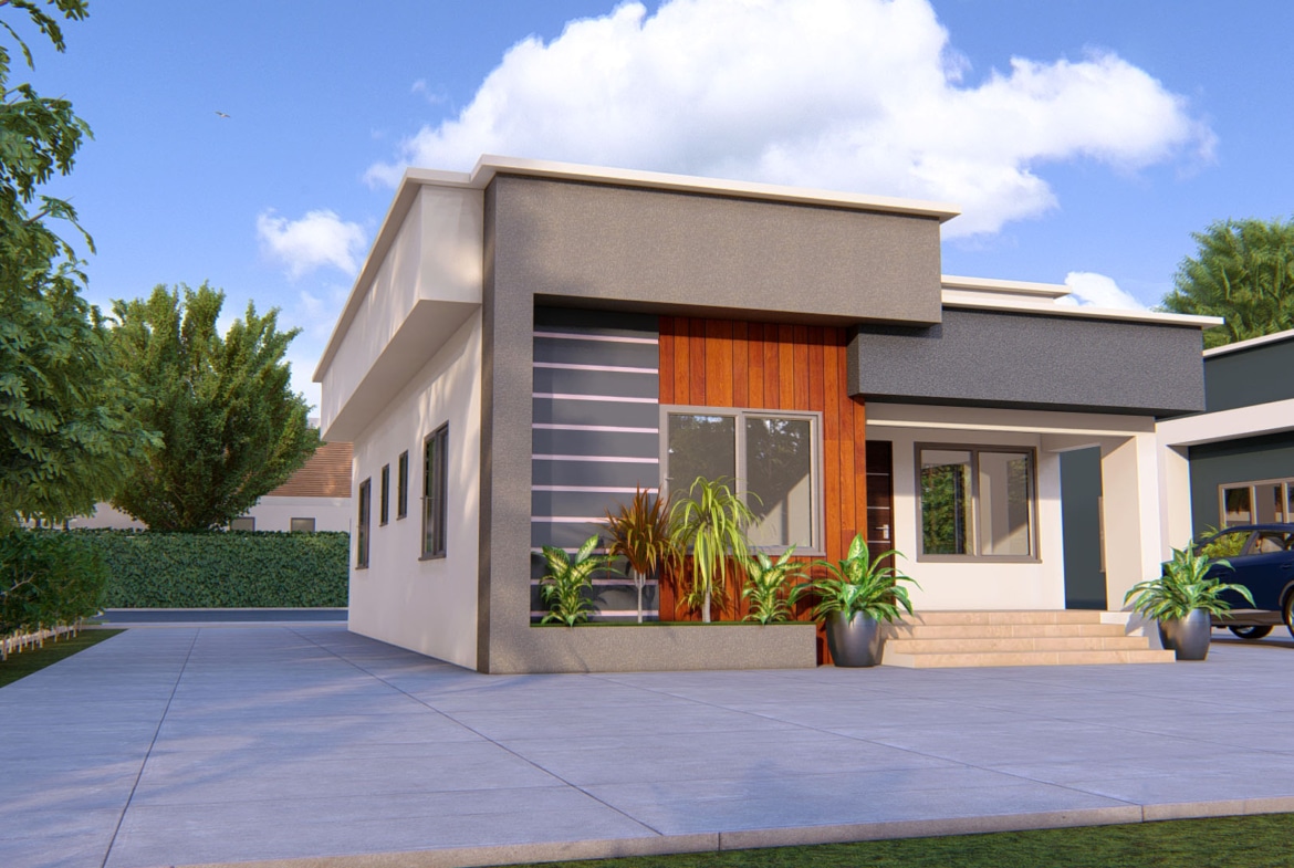 Modern 2-bedroom house design with unique roofing ideas