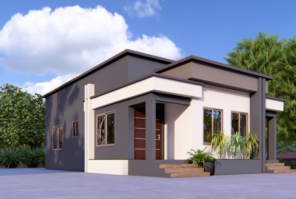 1-bedroom semi-detached house front view