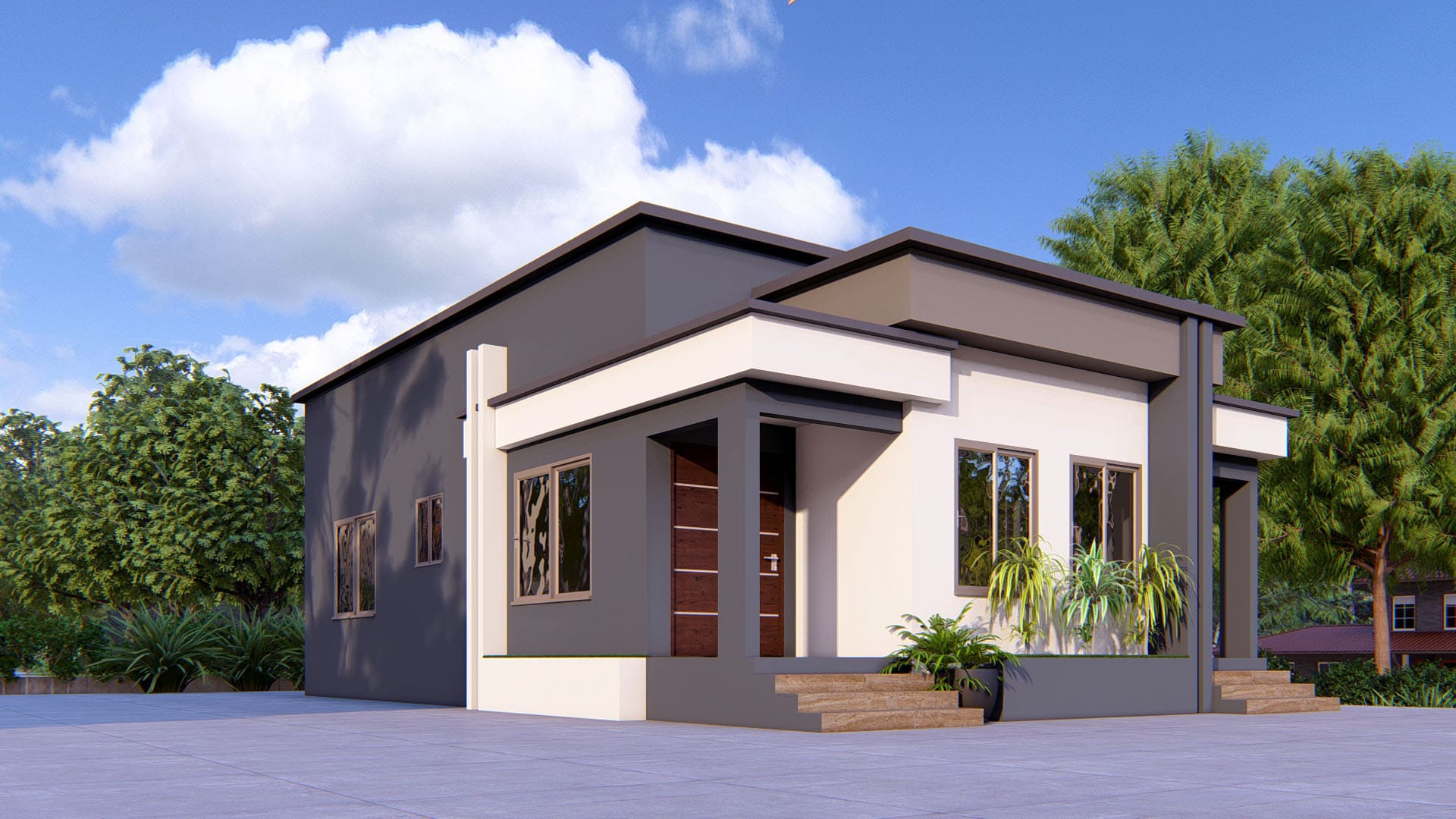 1-bedroom semi-detached house front view