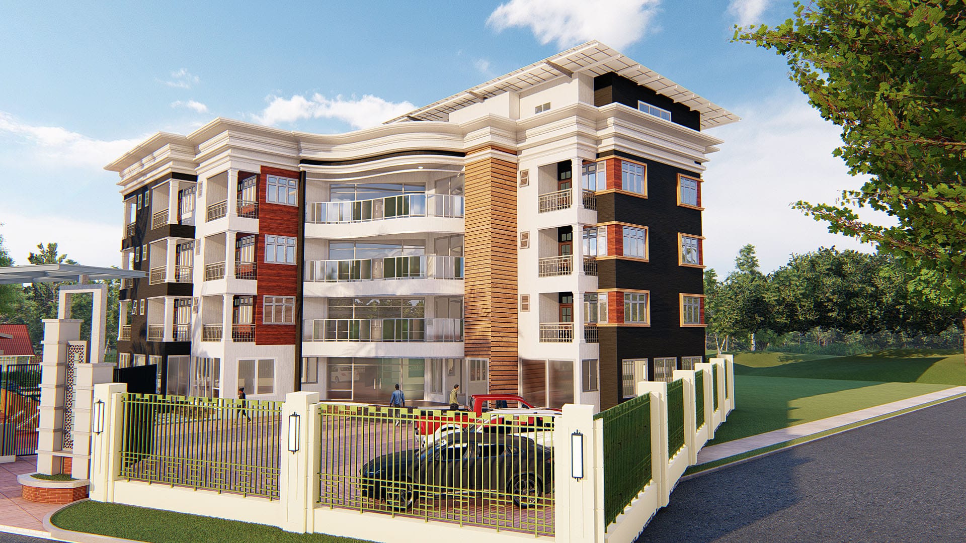 upscale hotel facade with balcony design