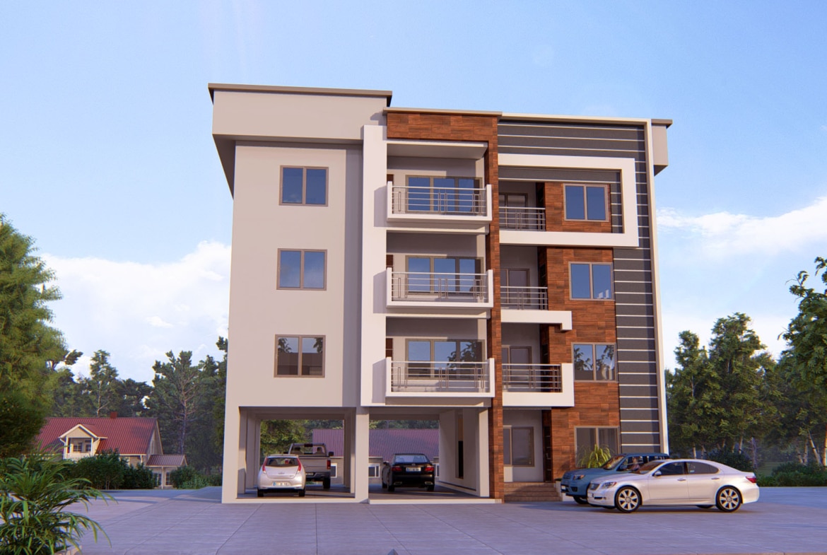 Modern four-story building with sleek architectural design