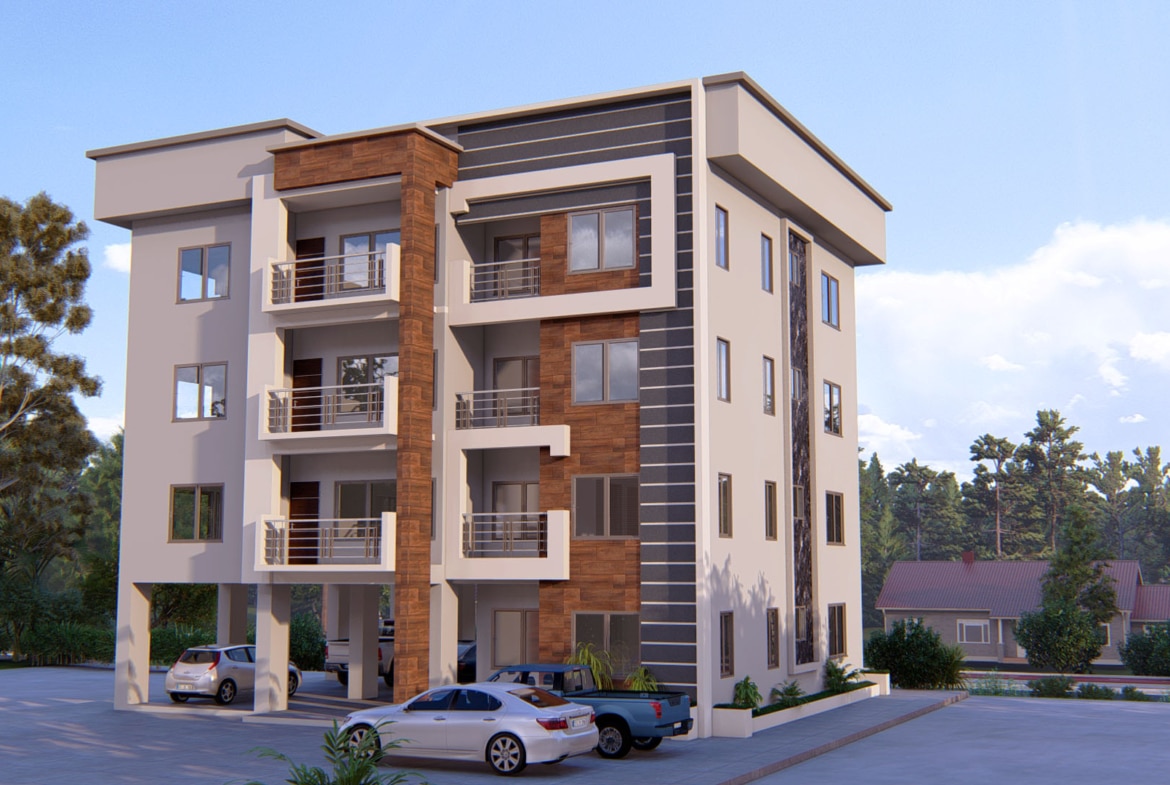Modern four-story apartment building showcasing innovative architectural design