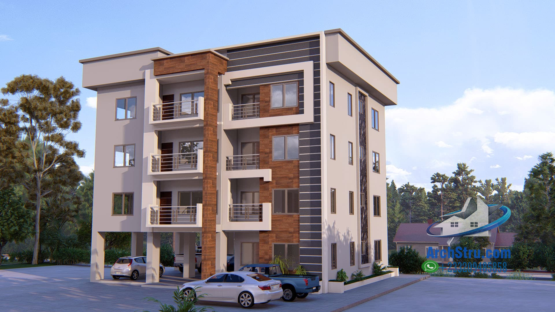 Modern four-story apartment building showcasing innovative architectural design