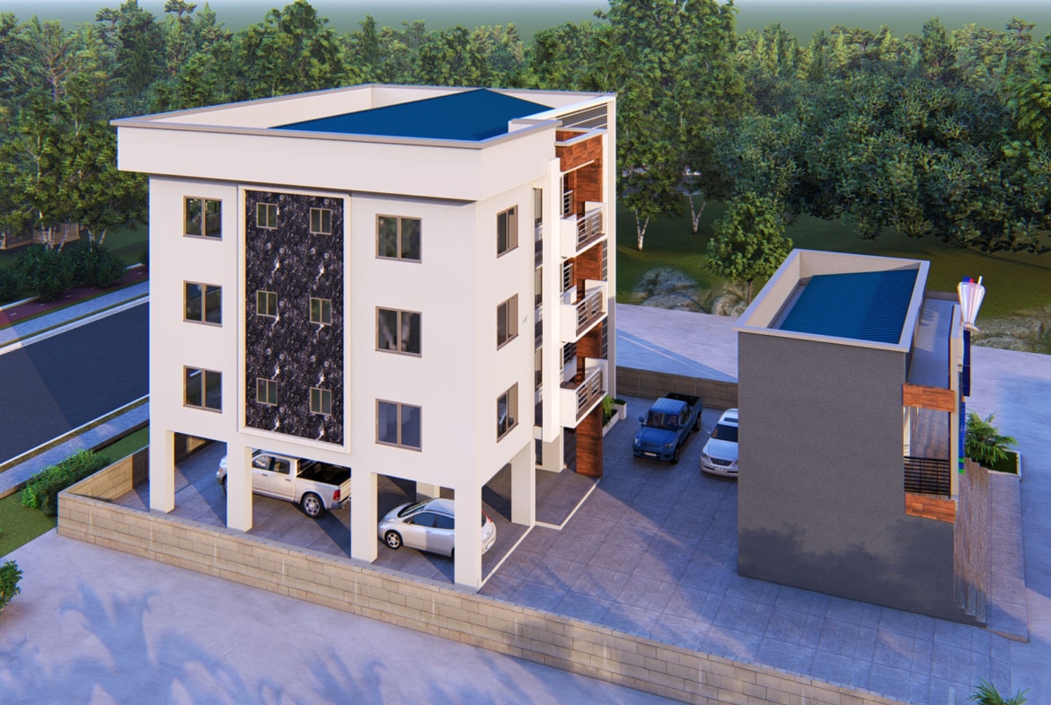 Modern architectural design of a multi-story residential building