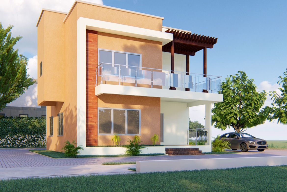 Modern two-story house design in Ghana with a balcony